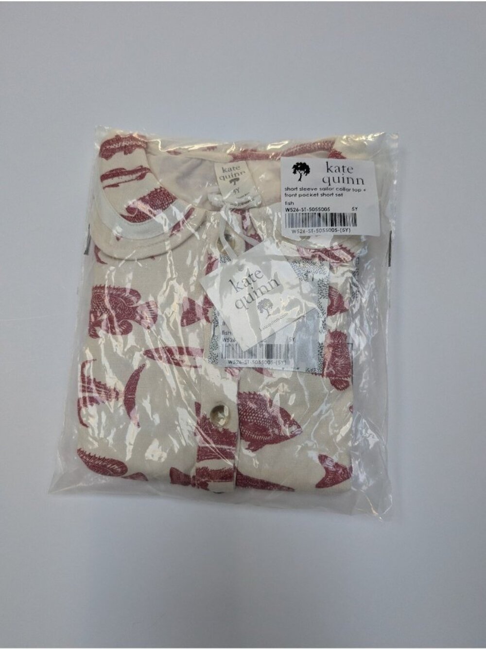 Kate Quinn Short Sleeve Sailor Collar Top & Pocket Shorts Set 5Y Red Fish